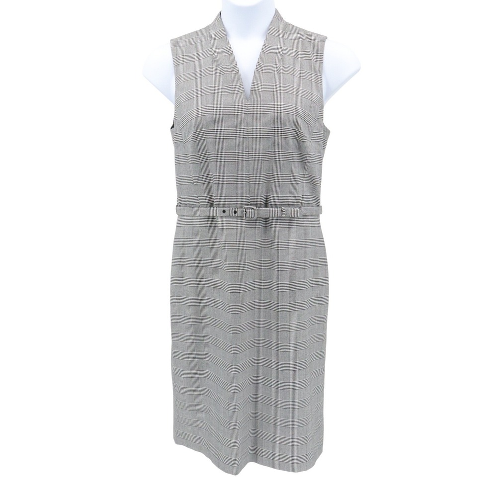 NWT Ann Taylor Glen Plaid Belted Sheath Work Office Dress Gray Size 12 - Picture 2 of 7